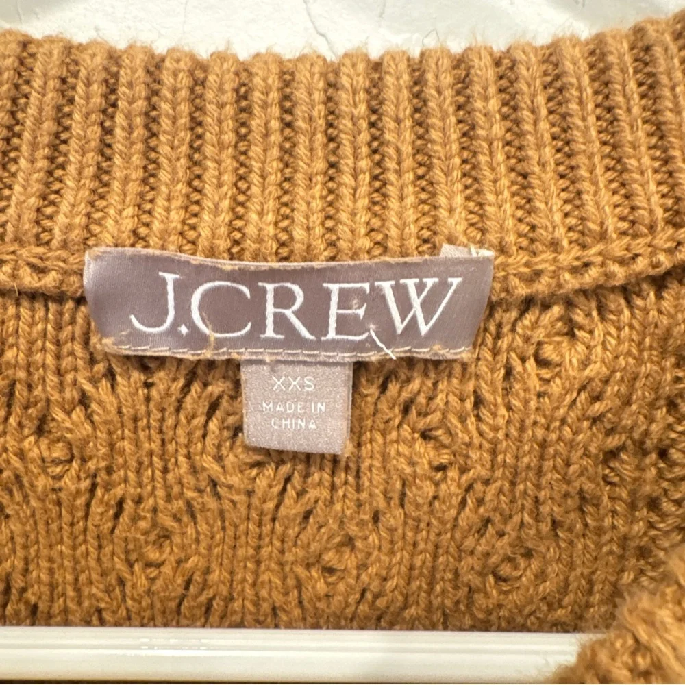 J. Crew Cable Knit Sweater Womens XXS Knot Tan Cotton Preppy Old Money